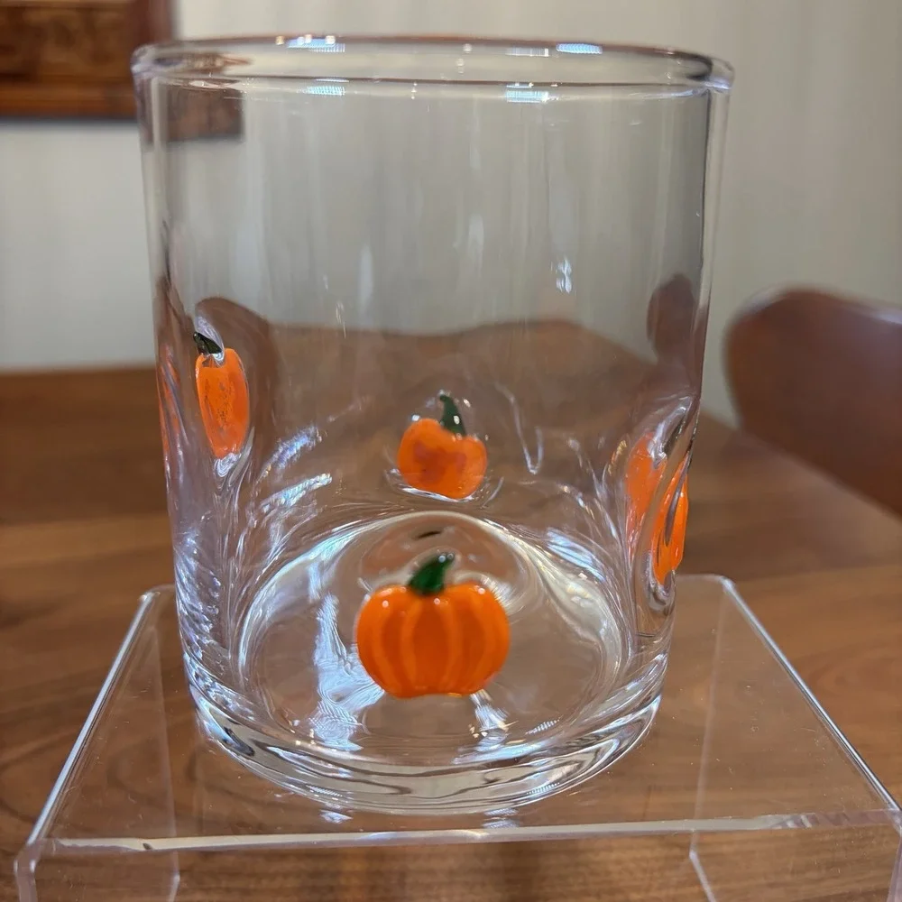 Lot of 3 Bats & Pumpkins Double Old Fashioned Whiskey Glasses Halloween